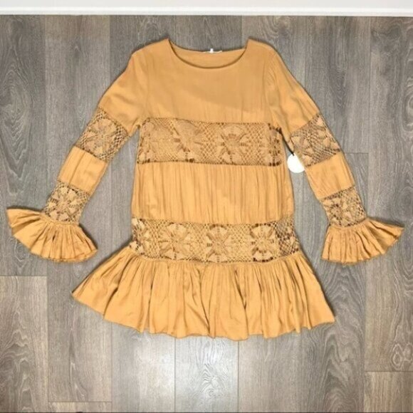 REVOLVE Tularosa Women's Mini Dress Ruffle Long Sleeve Saffron Yellow Size XS - Picture 7 of 16